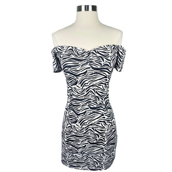 Divided x H&M Off-the-Shoulder Zebra Print Mini Dress - Picture 2 of 6
